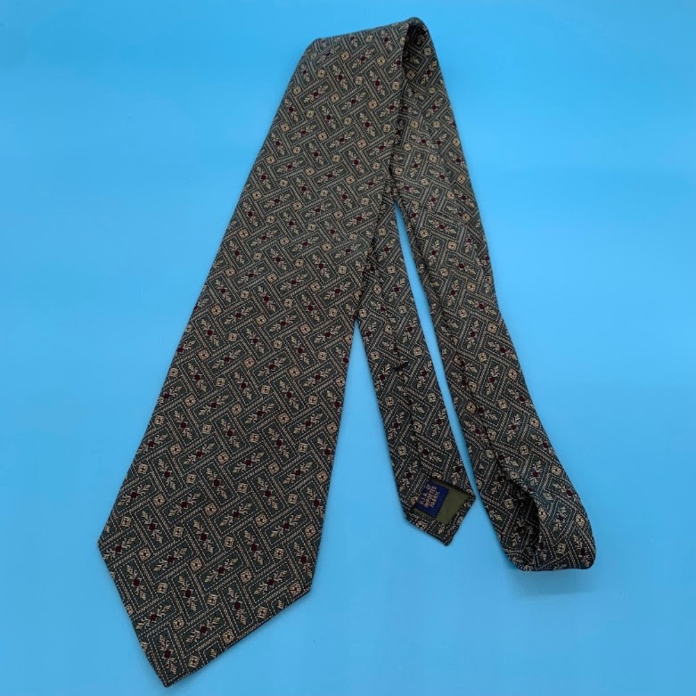 Vintage Chaps Ralph Lauren Geometric Print Silk Men's Classic Neck Tie USA Made